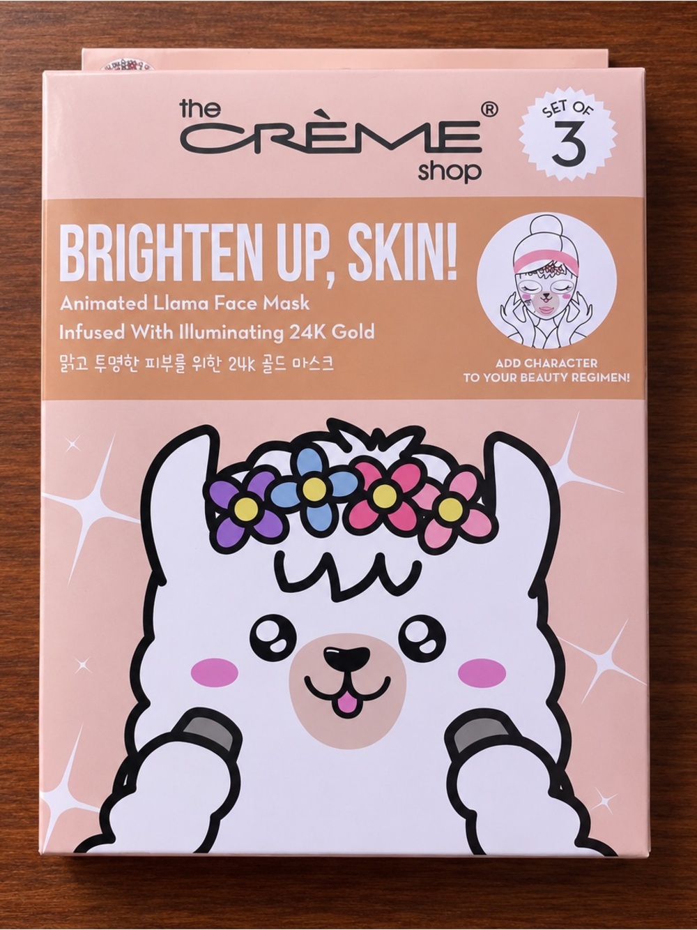 The Crème Shop Brighten Up Skin Llama Face Masks Set of 3 24K Gold